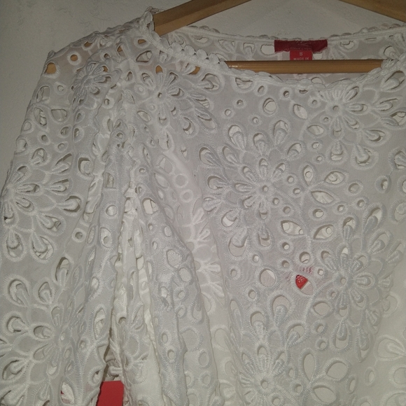 NWT MONIQUE LHUILLIER White Lace Blouson Dress - Picture 6 of 10